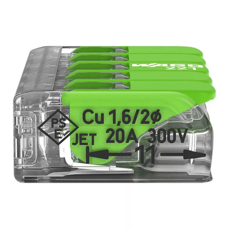 WAGO 221-425 5-Conductor Compact Splicing Connector with Levers, Transparent/Orange