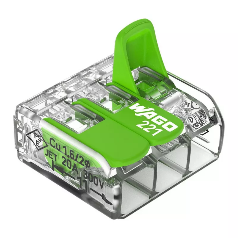 WAGO 221-423 3-Conductor Compact Splicing Connector, 4 mm², Transparent