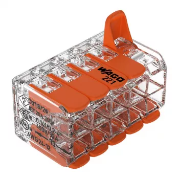WAGO 221-420 Compact Splicing Connector with Levers, 10-Conductor, 0.2-4 mm², Transparent Housing, Orange Lever, 10-Pack