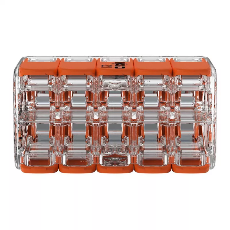 WAGO 221-420 Compact Splicing Connector with Levers, 10-Conductor, 0.2-4 mm², Transparent Housing, Orange Lever, 10-Pack