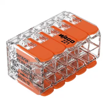 WAGO 221-420 Compact Splicing Connector with Levers, 10-Conductor, 0.2-4 mm², Transparent Housing, Orange Lever, 10-Pack