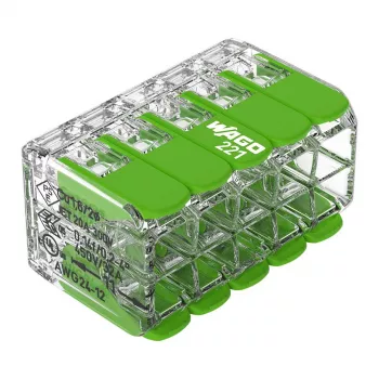 WAGO 221-430 COMPACT 2-Conductor Connector, 0.2-4 mm², 15 pcs, Green Range