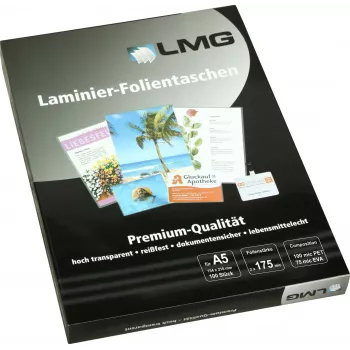LMG Laminating Pouches A5 Glossy 100 Pack 175 Micron