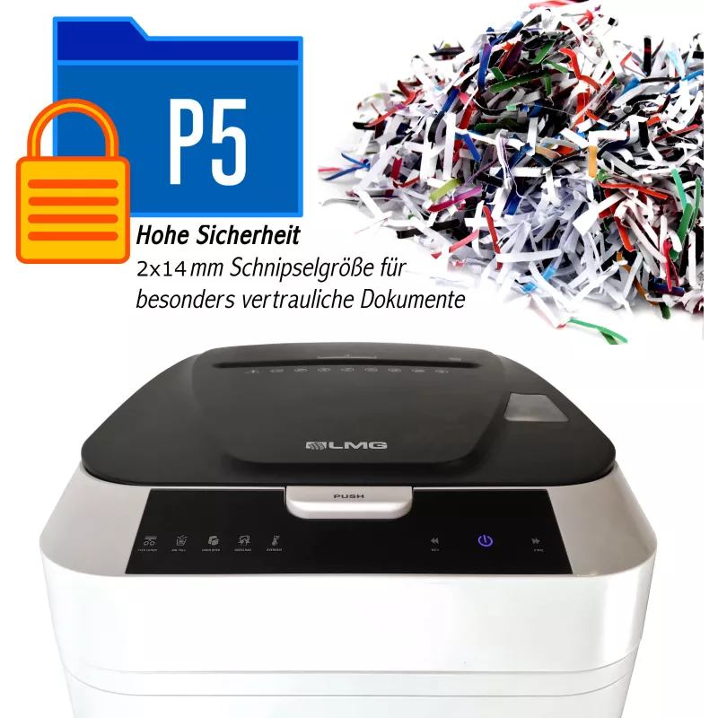LMG AUTO180P5 Paper Shredder with Particle Cut, 180 Sheets Auto Feed, P-5 Security, Black/Silver