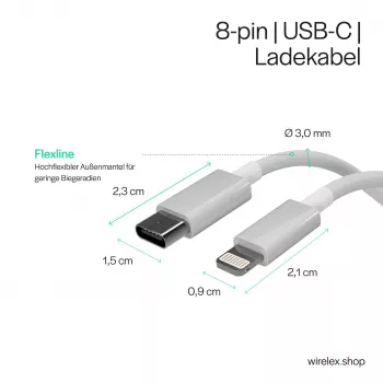 Flexline USB-C to Lightning Cable, PD, White, 0.5m (FL31-13050)