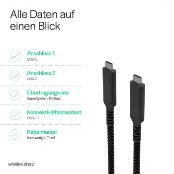 Flexline USB-C to USB-C Cable, USB 3.2 Gen 2, 100W PD, Braided Nylon, 1m (FL31-75004)