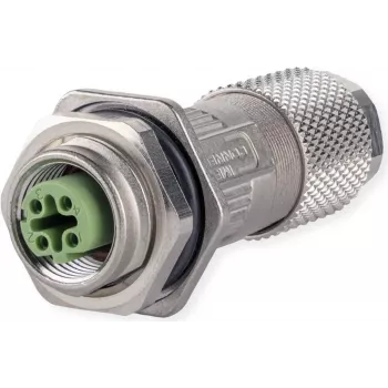 METZ CONNECT M12 Socket D-coded IP67 Field-wireable with Flange, Female, 4-Pin, A-Coded