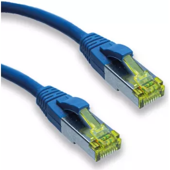 IT-BUDGET Full Copper Premium Patch Cable - Super Flex TPE - Cat.6A - with Cat.7 Raw Cable - 600 MHz - Halogen-Free - PoE+ - 10Gbit - Blue - 0.15 m