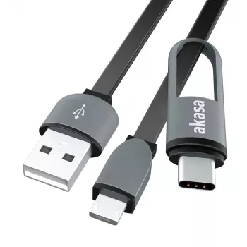 Akasa AK-CBUB35-10BK USB 2.0 Cable - USB A to Micro-USB B with USB-C Adapter - 1 m - Black