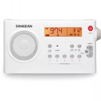 Sangean PR-D7 White Portable AM/FM Stereo Radio with Alarm Clock
