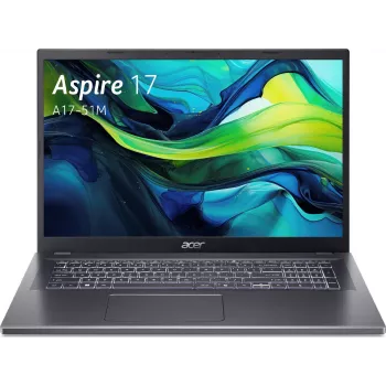 Acer Aspire 17 A17-51M Laptop - Intel Core 5 120U 1.4 GHz - 16 GB DDR5 RAM - 1.024 TB NVMe SSD - 17.3 inch Full HD LED - Windows 11 Pro - Intel Graphics - Wi-Fi 6E - Bluetooth 5.3 - Silver/Black