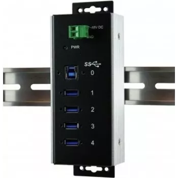 EXSYS EX-1185HMVS-WT Industrial USB 3.2 Gen 1 Hub, 4-Port, DIN Rail Mountable