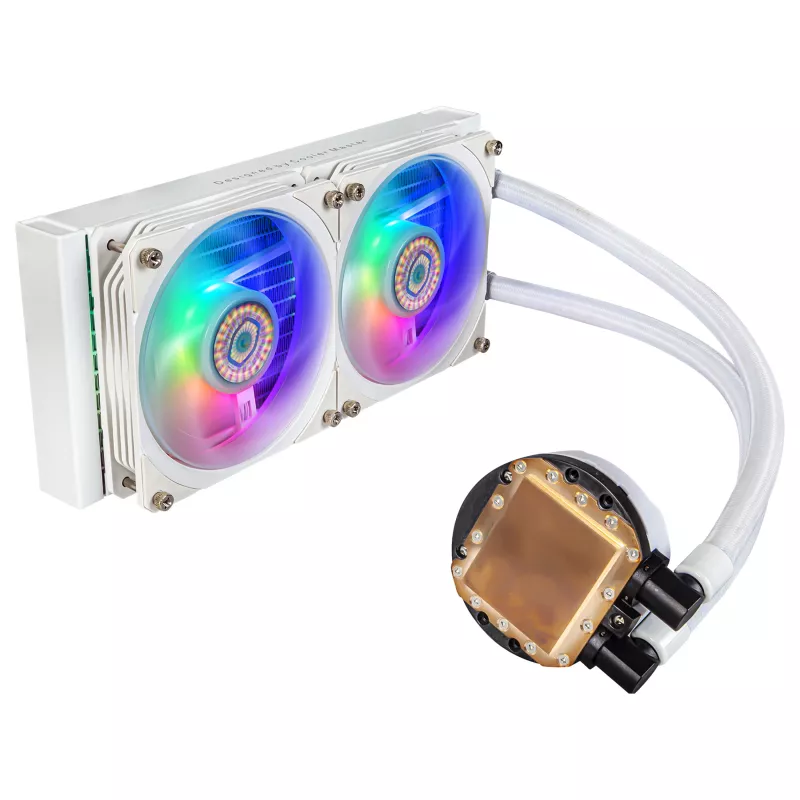 Cooler Master MasterLiquid PL240 FLUX White CPU Liquid Cooler, 240mm Radiator, 2x 120mm Fans, ARGB, LGA1700/AM5