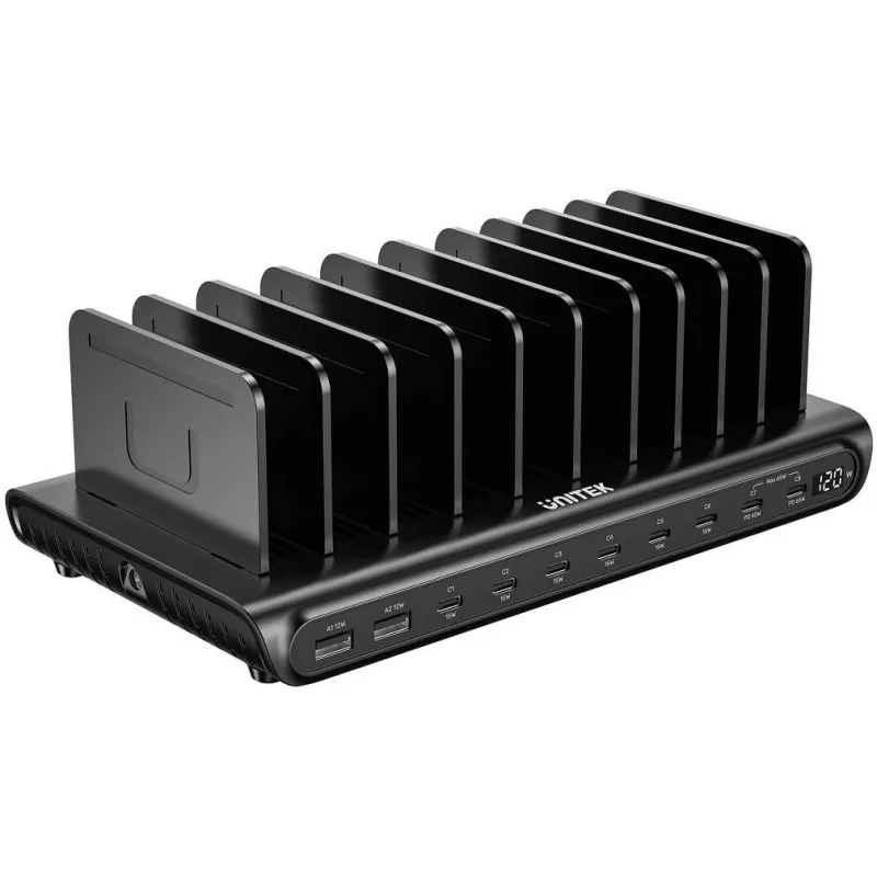 UNITEK 10-Port USB-A/USB-C Intelligent Charging Station 120W PD 3.0 Black