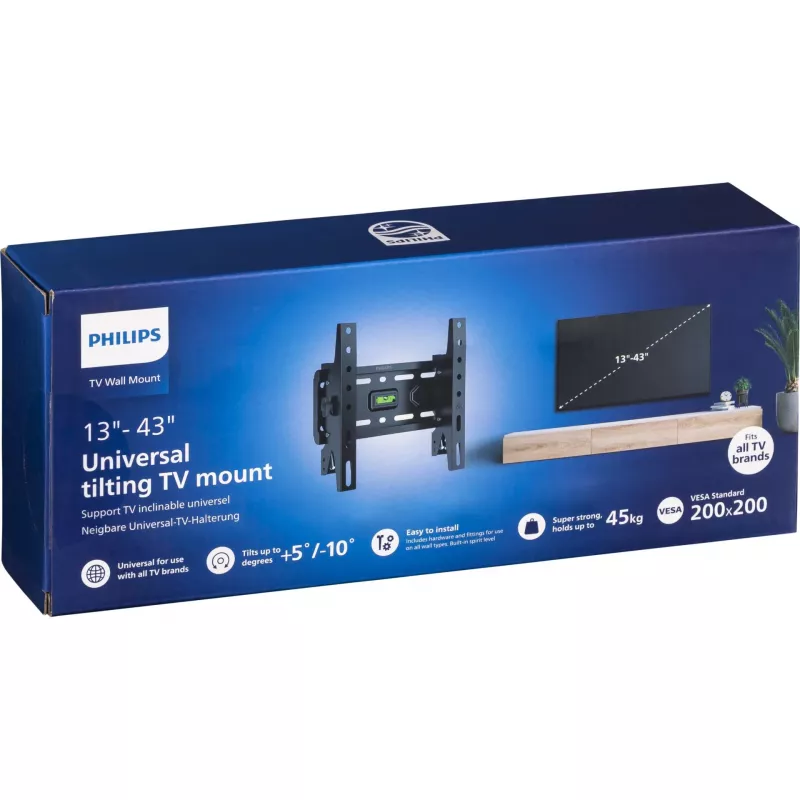 Philips Universal Tilting TV Wall Mount 13-43 inch, 45 kg, Black