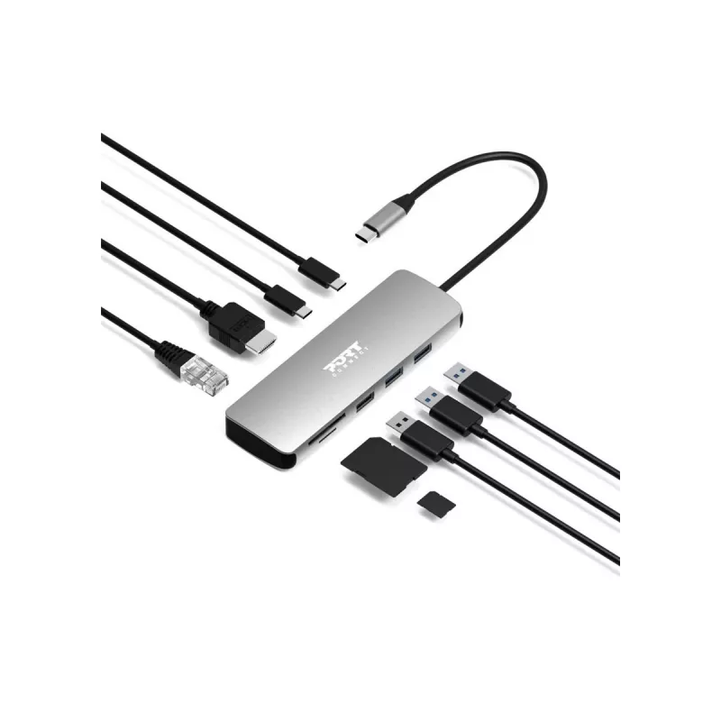 PORT Designs USB-C 9-in-1 Docking Station with 4K HDMI and 85W PD - Space Grey