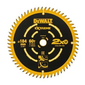DEWALT DT1670 184mm 60T Circular Saw Blade for Fine Finish Cuts