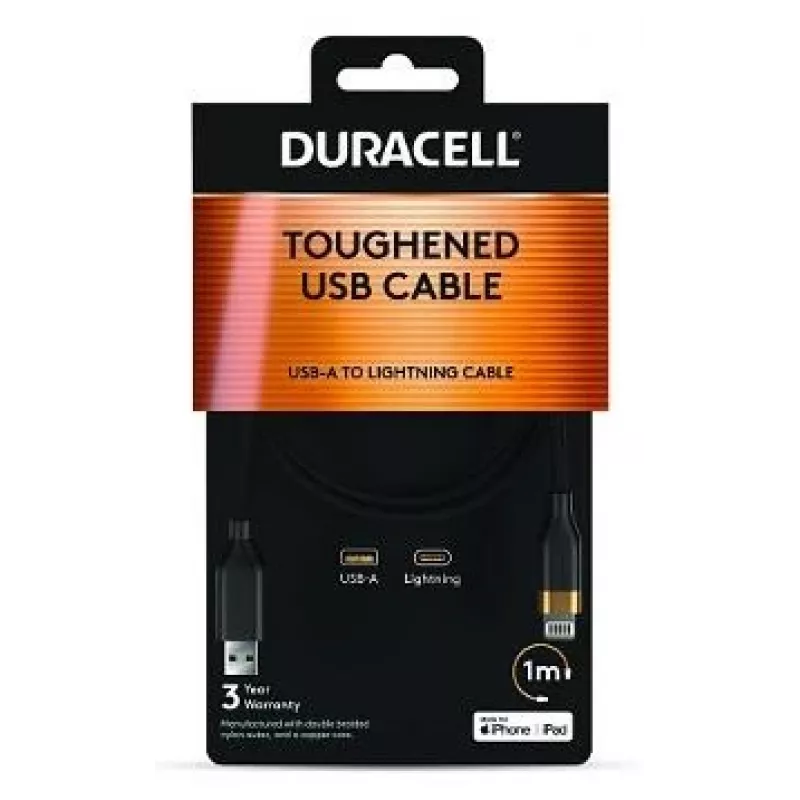DURACELL 1m USB-A to Lightning Cable White MFi Certified