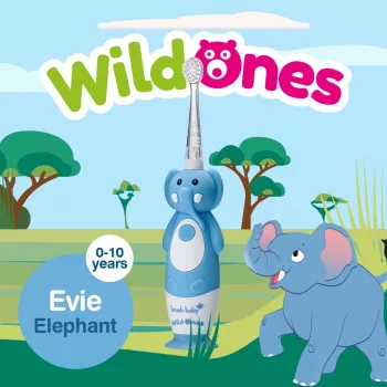 Brush Baby Wild Ones Sonic Toothbrush for Children 0-10 Years, Elephant Design, Grey/White