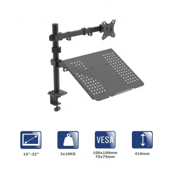 AK-MB-04 Monitor & Laptop Desk Mount, Gas Spring Arm, 10kg, VESA 75x75/100x100, 15-32 inch, Black