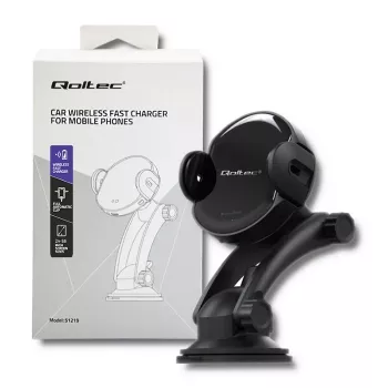 Qoltec PRO Wireless Car Charger with IR Holder 15W QC 3.0 USB Type-C Black
