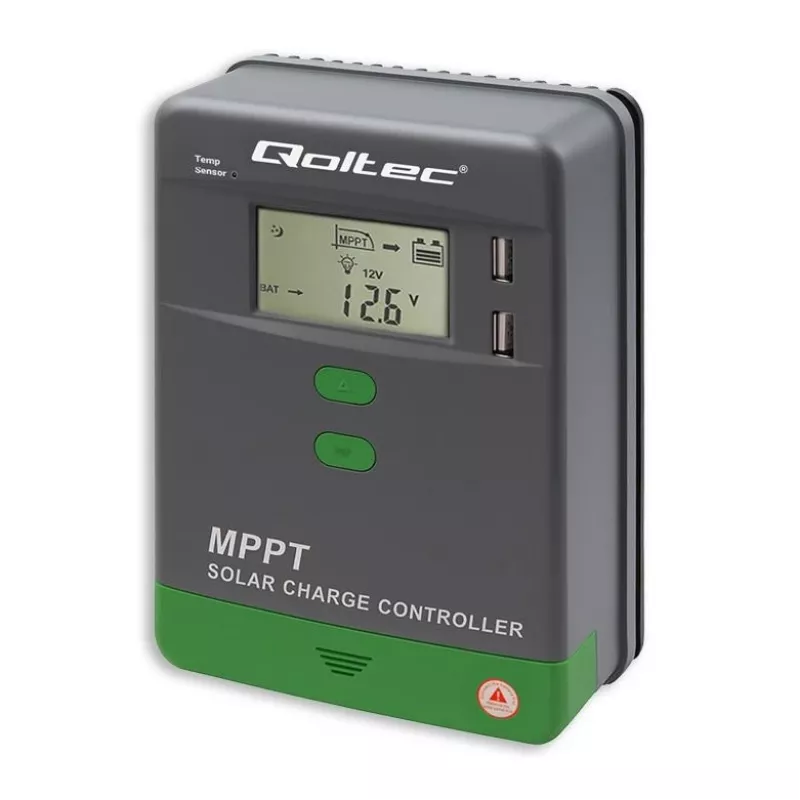 Qoltec MPPT Solar Charge Controller 10A 12V/24V with Temperature Sensor LCD Display 2x USB GEL LiFePO4