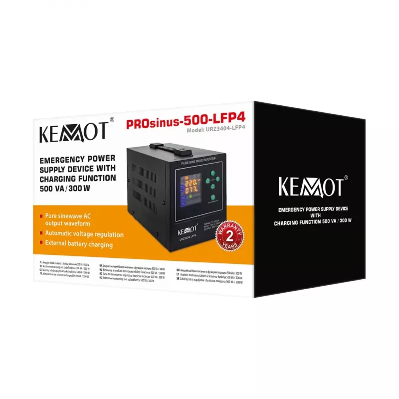 KEMOT PROsinus-500-LFP4 Uninterruptible Power Supply Pure Sine Wave Inverter with Charging Function 12V 230V 500VA/300W