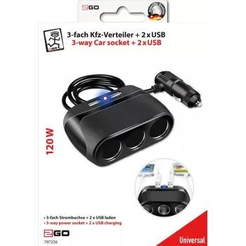 2GO 797256 Universal Car Charger 12/24V 2.4A USB-A Black