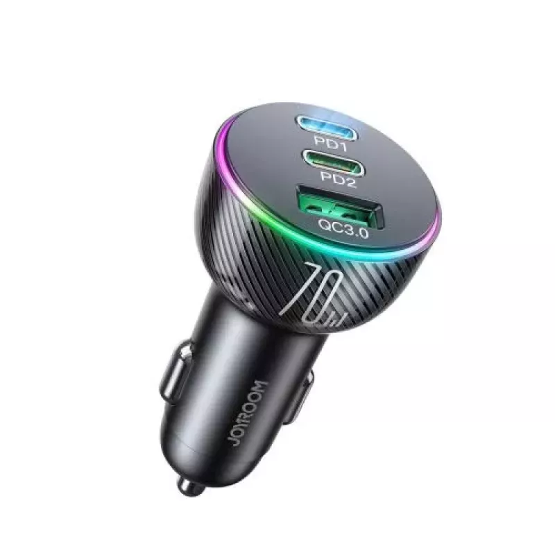 Joyroom 3-in-1 Car Charger with Bluetooth FM Transmitter, 70W PD, Black (JR-CL26)