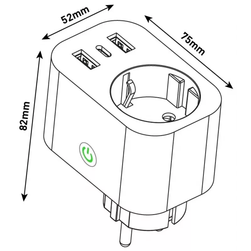 ENTAC Smart WiFi Plug 1x Schuko with 2x USB-A and 1x USB-C, White