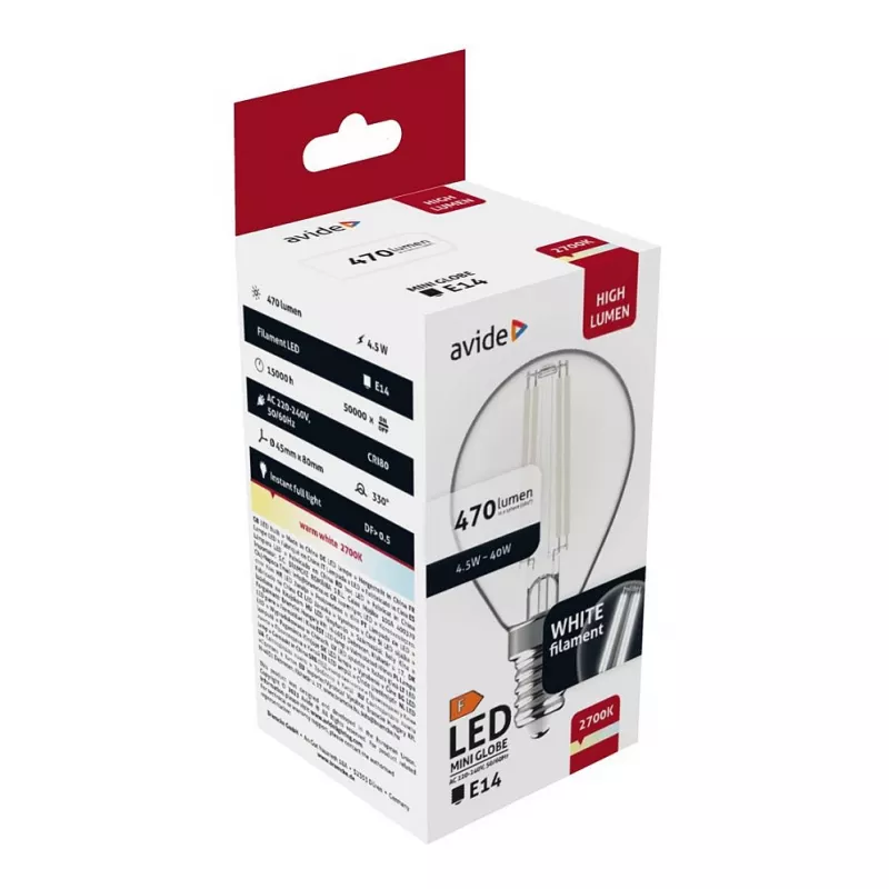 Avide LED Filament Mini Globe Bulb 4.5W E14 Warm White 2700K
