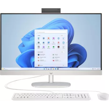HP 27-cr0501ng 27-inch All-in-One PC, AMD Ryzen 5 7520U, 8GB RAM, 512GB SSD, Snow White