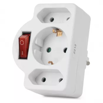 ENTAC Wall Socket Adapter 2x Euro 1x Schuko with Switch White