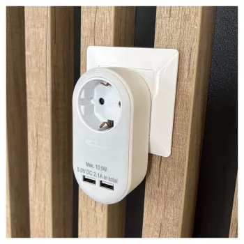 ENTAC Wall Plug Adapter with 2x USB-A White