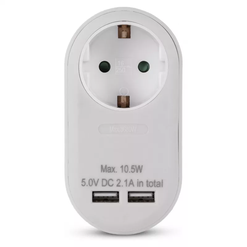 ENTAC Wall Plug Adapter with 2x USB-A White