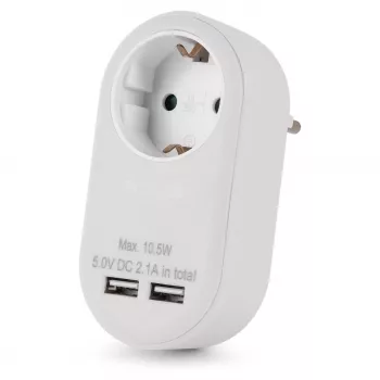 ENTAC Wall Plug Adapter with 2x USB-A White