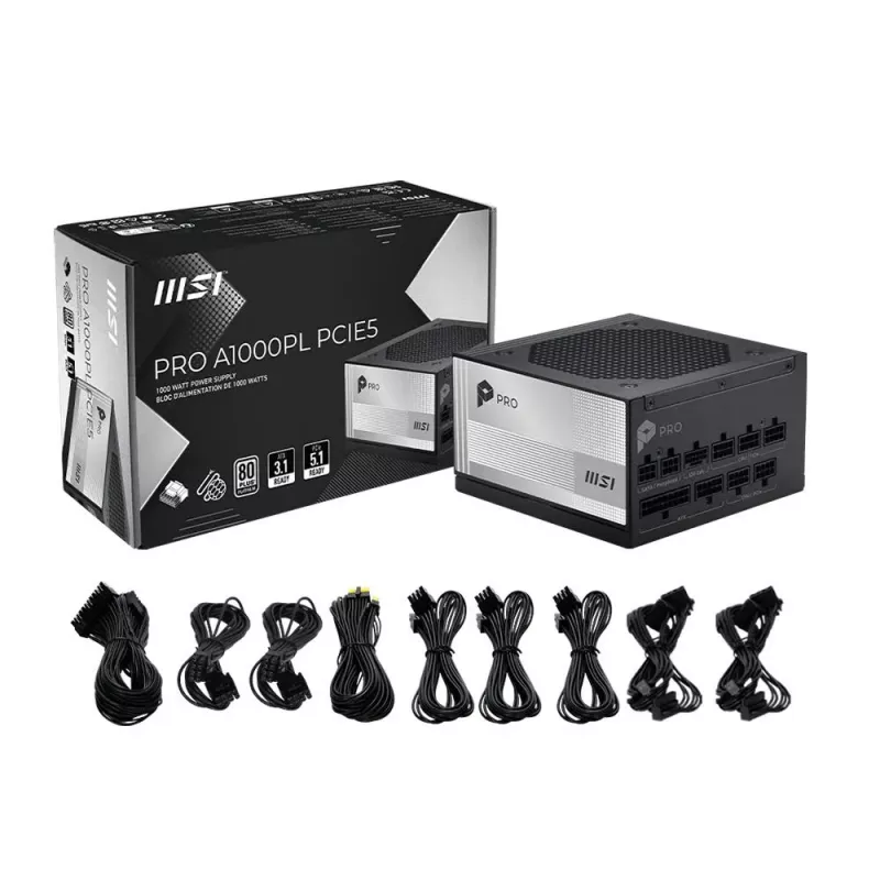 MSI PRO A1000PL PCIE5 1000W 80 PLUS Gold Fully Modular ATX 3.0 Power Supply