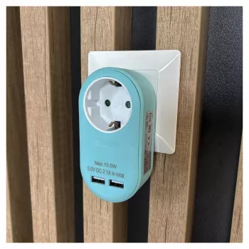 ENTAC Socket Adapter with 2x USB-A Blue