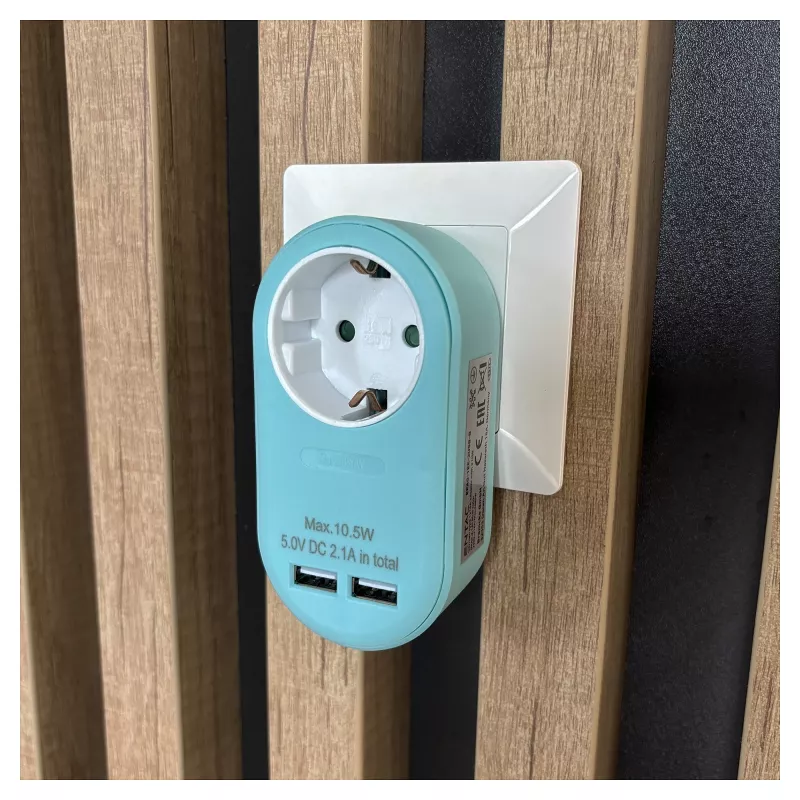 ENTAC Socket Adapter with 2x USB-A Blue