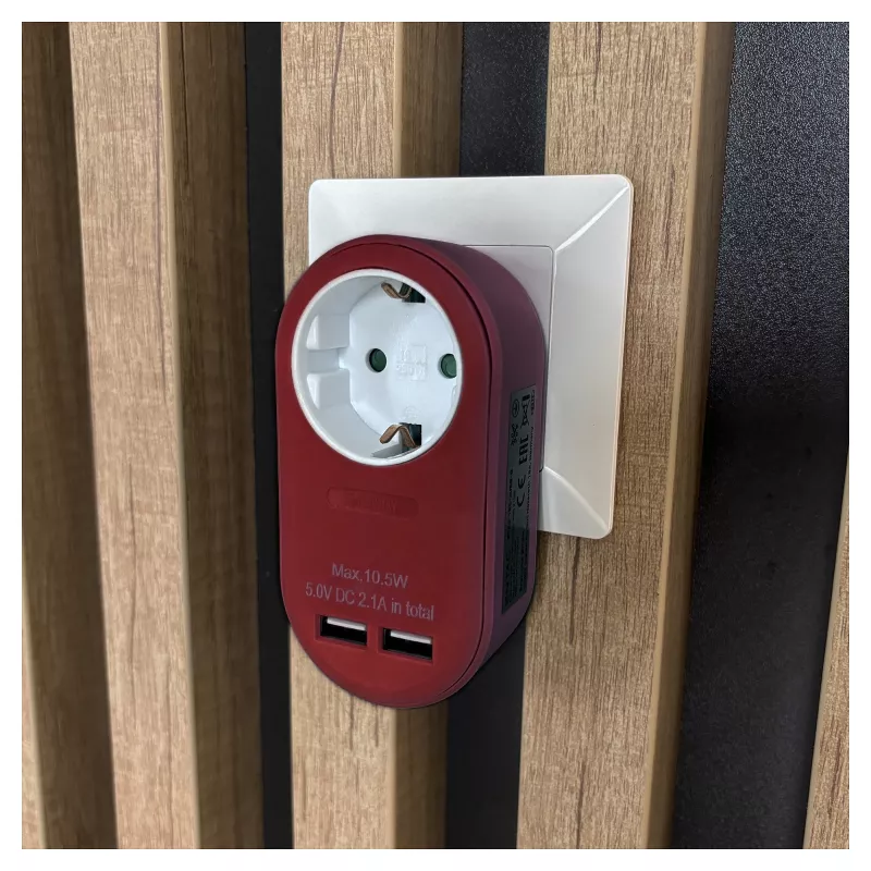 ENTAC Wall Plug Adapter with 2x USB-A Burgundy
