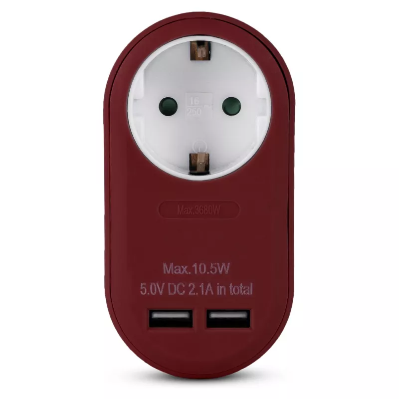 ENTAC Wall Plug Adapter with 2x USB-A Burgundy