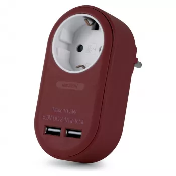 ENTAC Wall Plug Adapter with 2x USB-A Burgundy