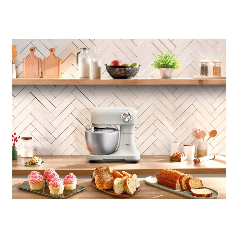 TEFAL QB140AF0 Bake Easy Stand Mixer, 500 W, 12 Speeds, 3.5 L Bowl, Beige