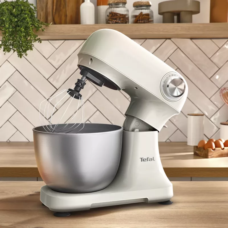 TEFAL QB140AF0 Bake Easy Stand Mixer, 500 W, 12 Speeds, 3.5 L Bowl, Beige