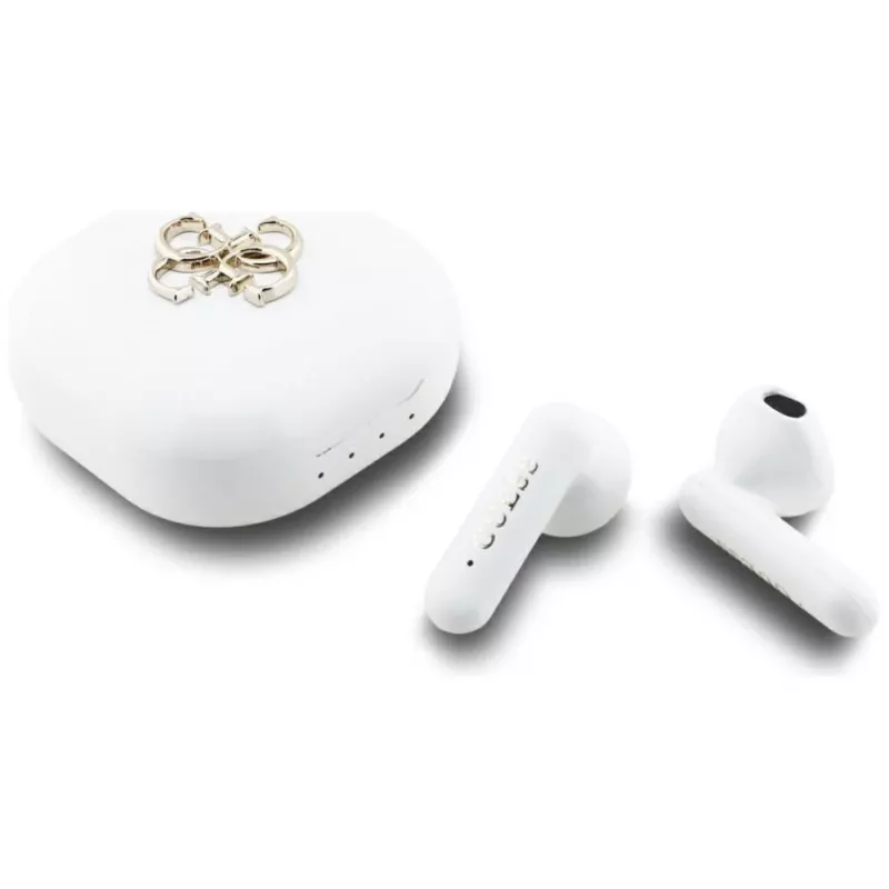 Guess 4G Metal Logo True Wireless Stereo Bluetooth Earbuds with Charging Case (White)