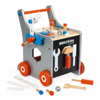 Janod Brico'Kids Magnetic Workbench Trolley with Tools - 24 Pieces