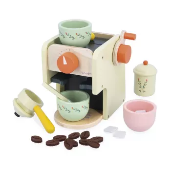 Janod Wooden Espresso Coffee Machine with Accessories Shiny Grandma 3+