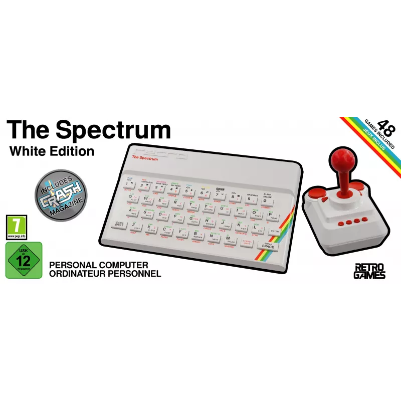 Retro Games The Spectrum White Edition - ZX Spectrum HD Console with Joystick and 40+ Pre-loaded Games