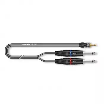 Sommer Cable SC-Onyx 2025 MKII Stereo Split Cable, 2 x 1 x 0.25 mm², 3.5 mm Stereo Mini-Jack Male to 2x 6.3 mm Mono Jack Male, HICON, Black, 2.5 m (ON1W-0250-SW)