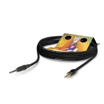 Sommer Cable Club Series MKII Patch/Insert Cable, 2 x 0.34 mm², 6.3 mm Stereo Jack Male to 3.5 mm Stereo Mini-Jack Male, HICON, Black, 0.25 m (CS63-0025-SW)